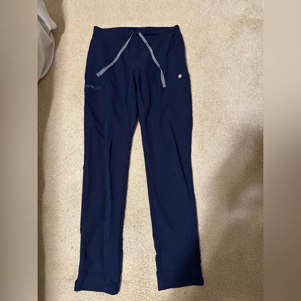 Figs Navy Blue Scrub Pants with Gray Drawstring- Small Tall